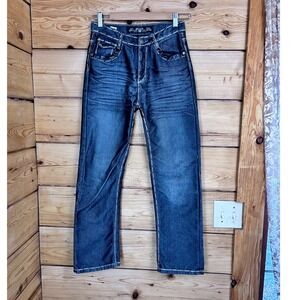 G5115 Jeans Womens 8 28" Dark Wash Studded Eagle Pocket Y2K Straight Leg Denim